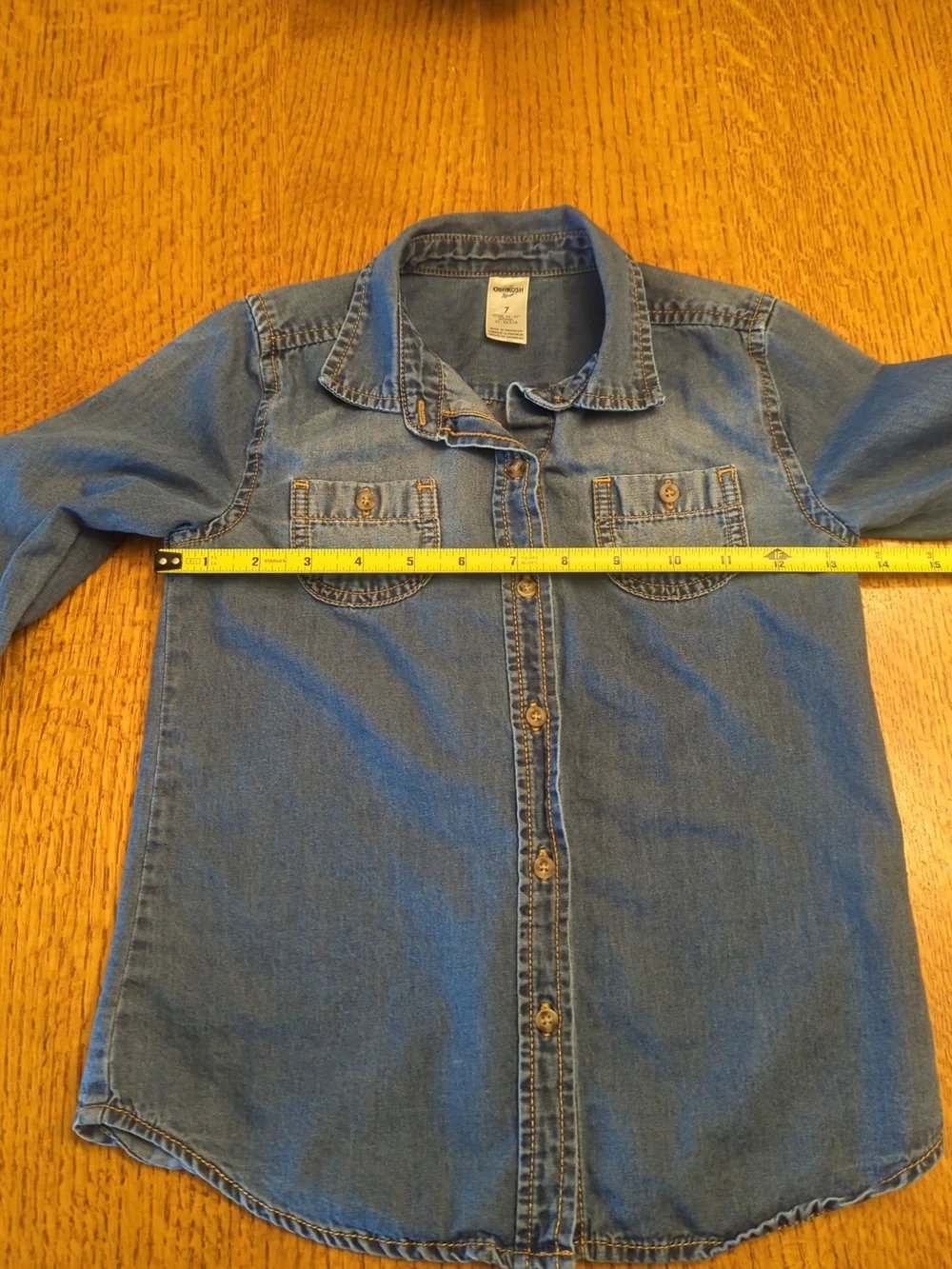 Oshkosh B’gosh Girls Size 7 Long Sleeve Button Up Blue Denim Shirt